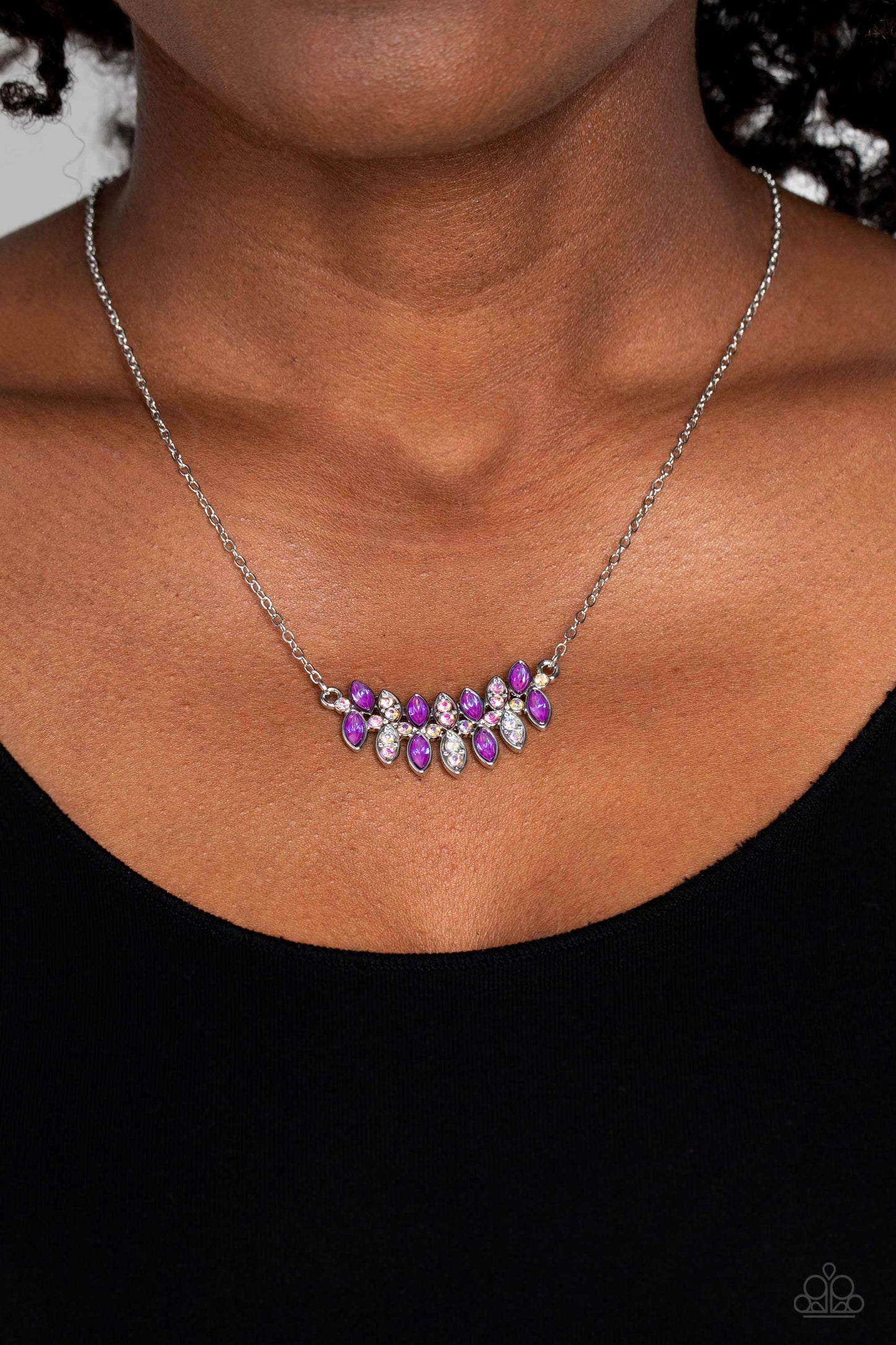 Lustrous Laurels Necklace & Earring Set- Purple