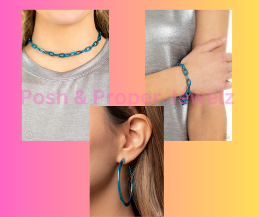 Energetic Electric Blue Necklace, Bracelet & Earring Set!
