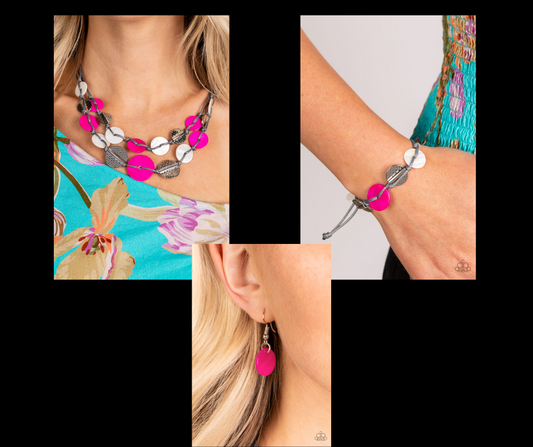 Barefoot Beaches Necklace & Bracelet Set- Pink